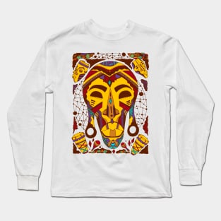 Mustard Brown Tribal African Mask Long Sleeve T-Shirt